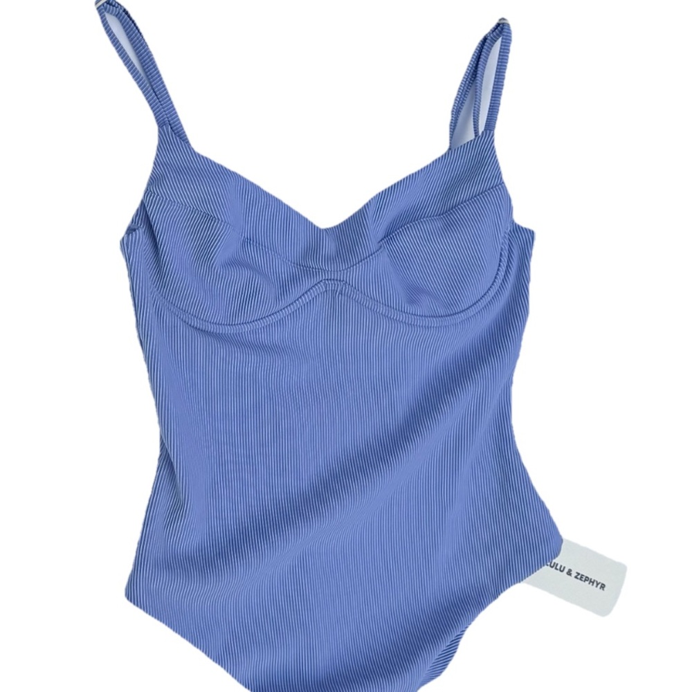 Zulu & Zephyr Sky blue Stripe Rib One Piece size 8 women’s NWT